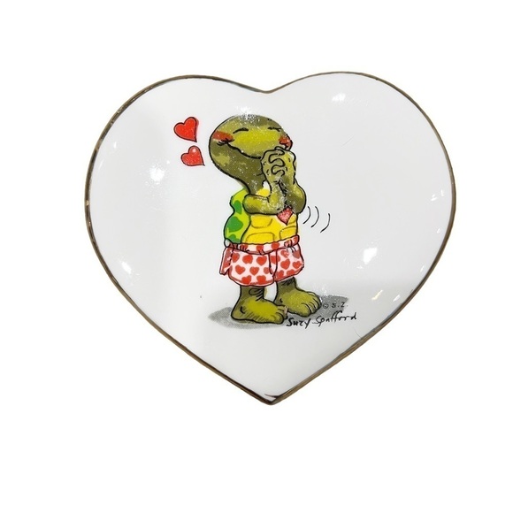 Vintage Enesco Covered Trinket Heart Box Suzy Spafford 1977 Turtle Porcelain 3" - Picture 3 of 11